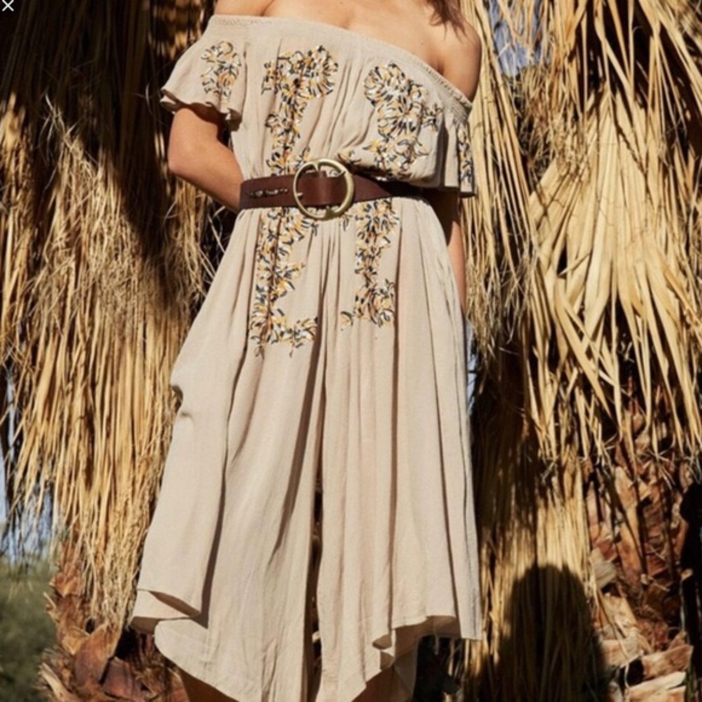 Free People flower tan off shoulder jumpsuit